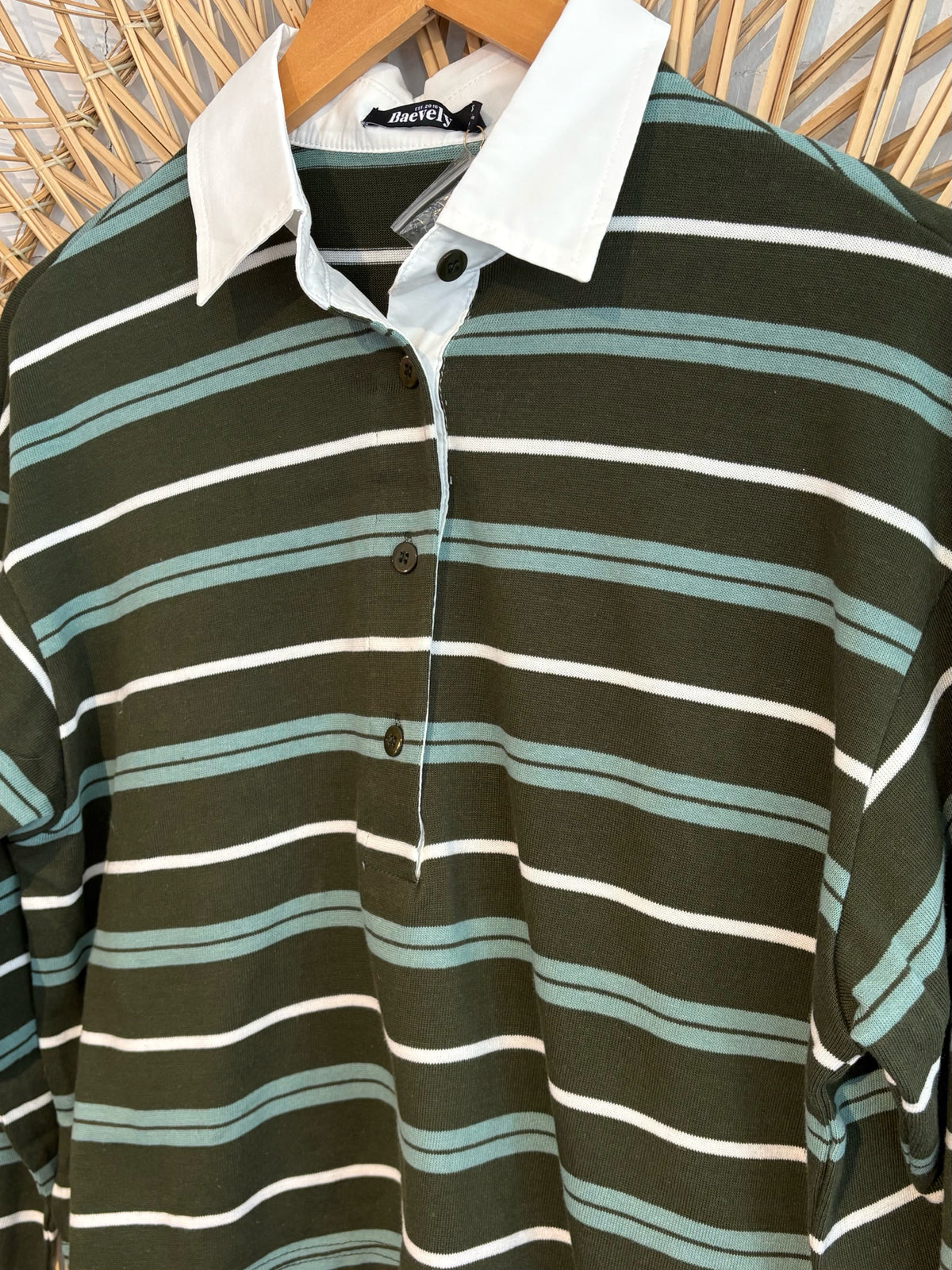 Hipster Striped Collared Long Sleeve Rugby Shirt