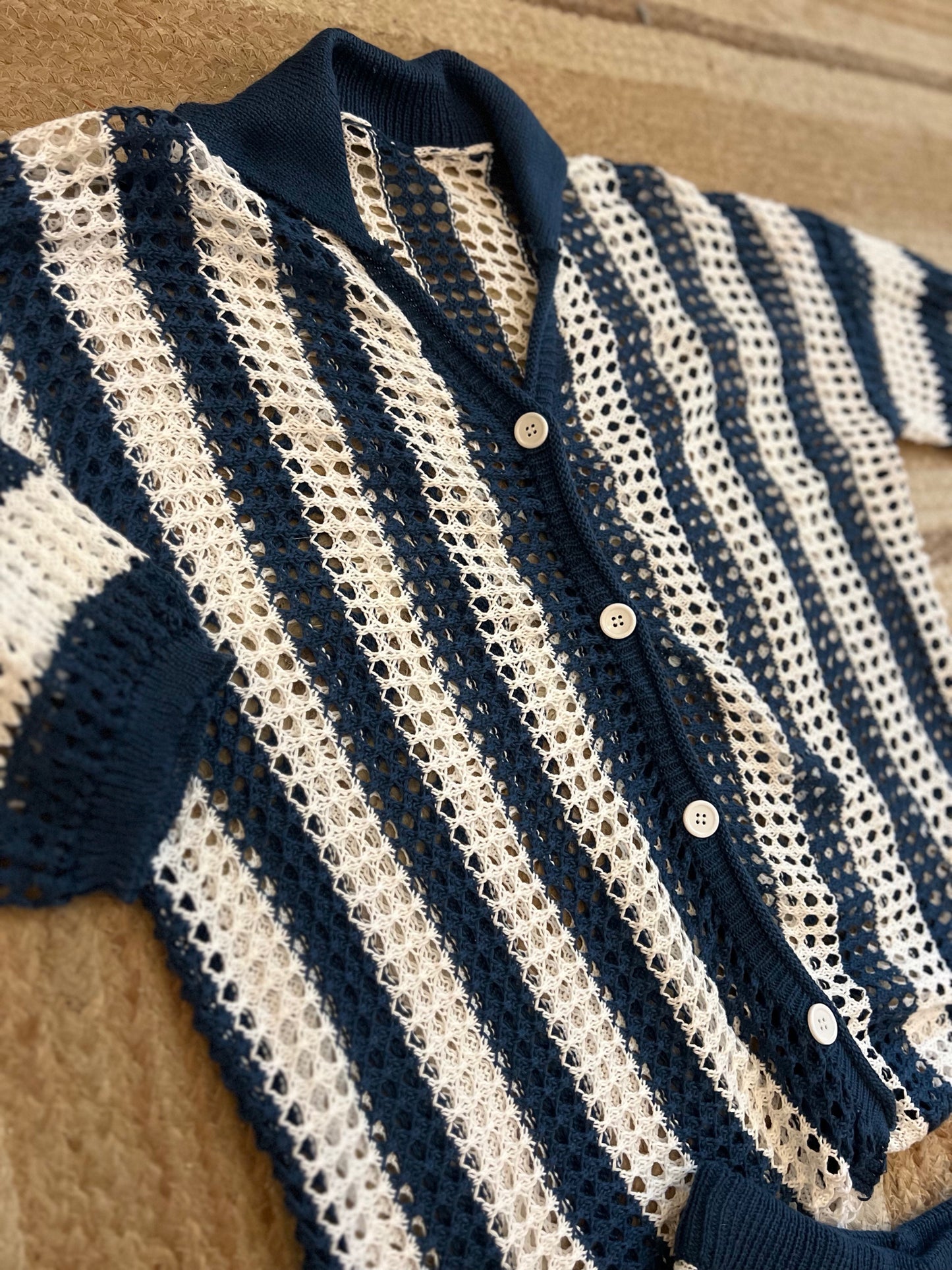 Navy/White Crochet Button Up