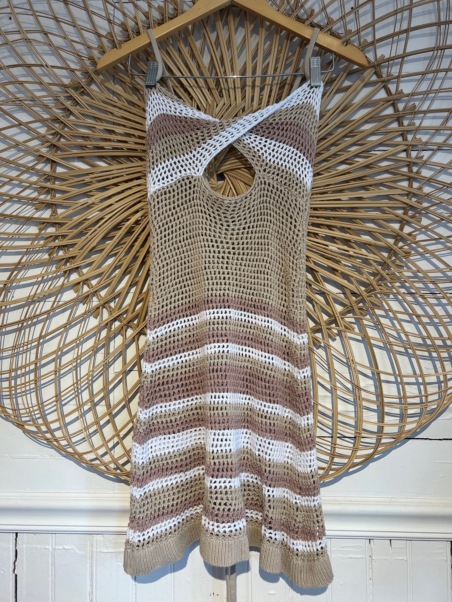 Tan/White Boho Crochet Coverup Dress