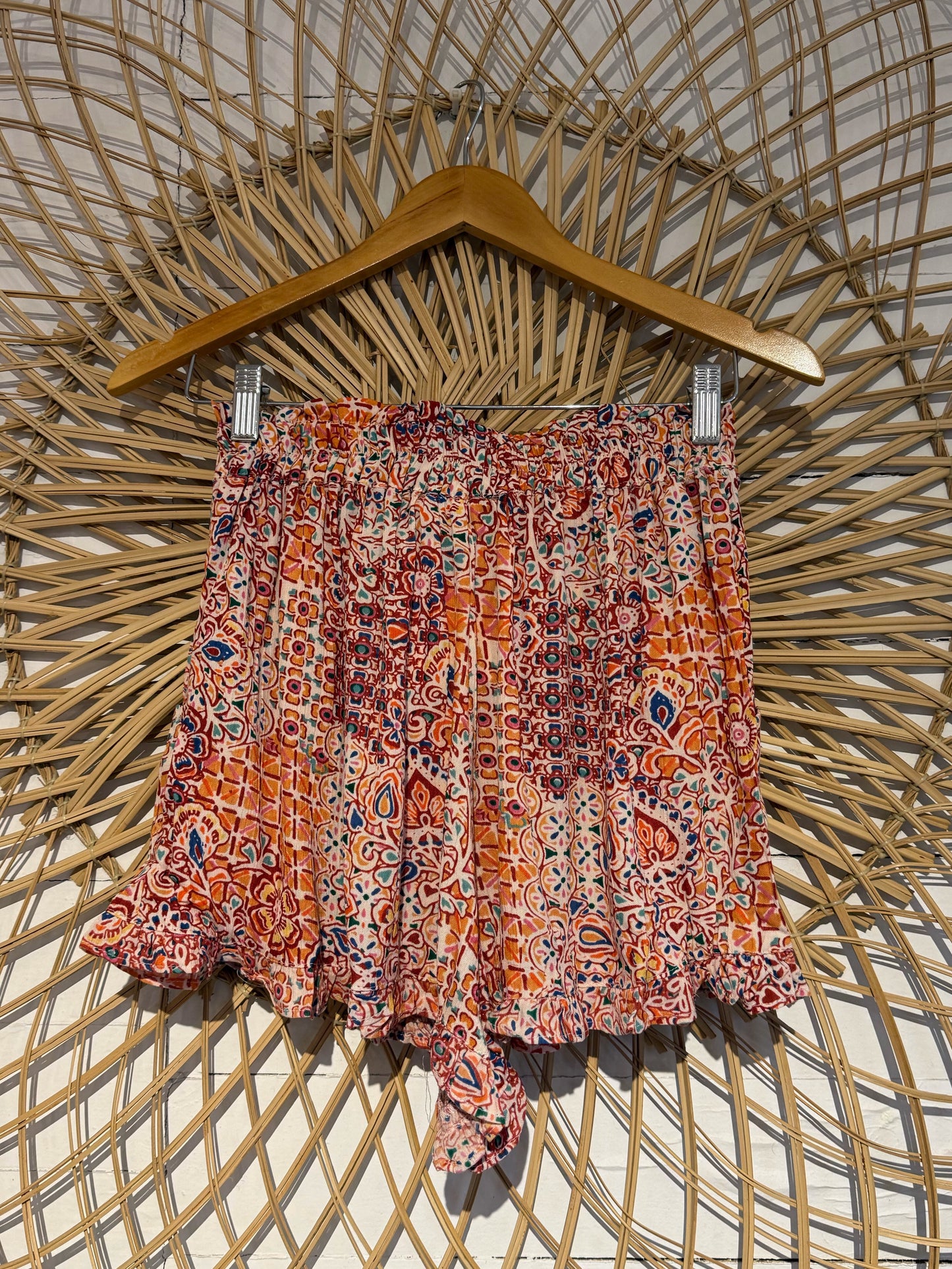 Boho Floral Tie Front Ruffle Hem Shorts