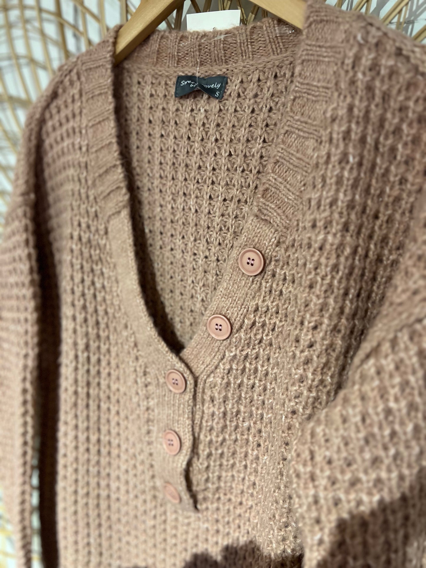 M Mauve Chunky Knit Button Front Sweater