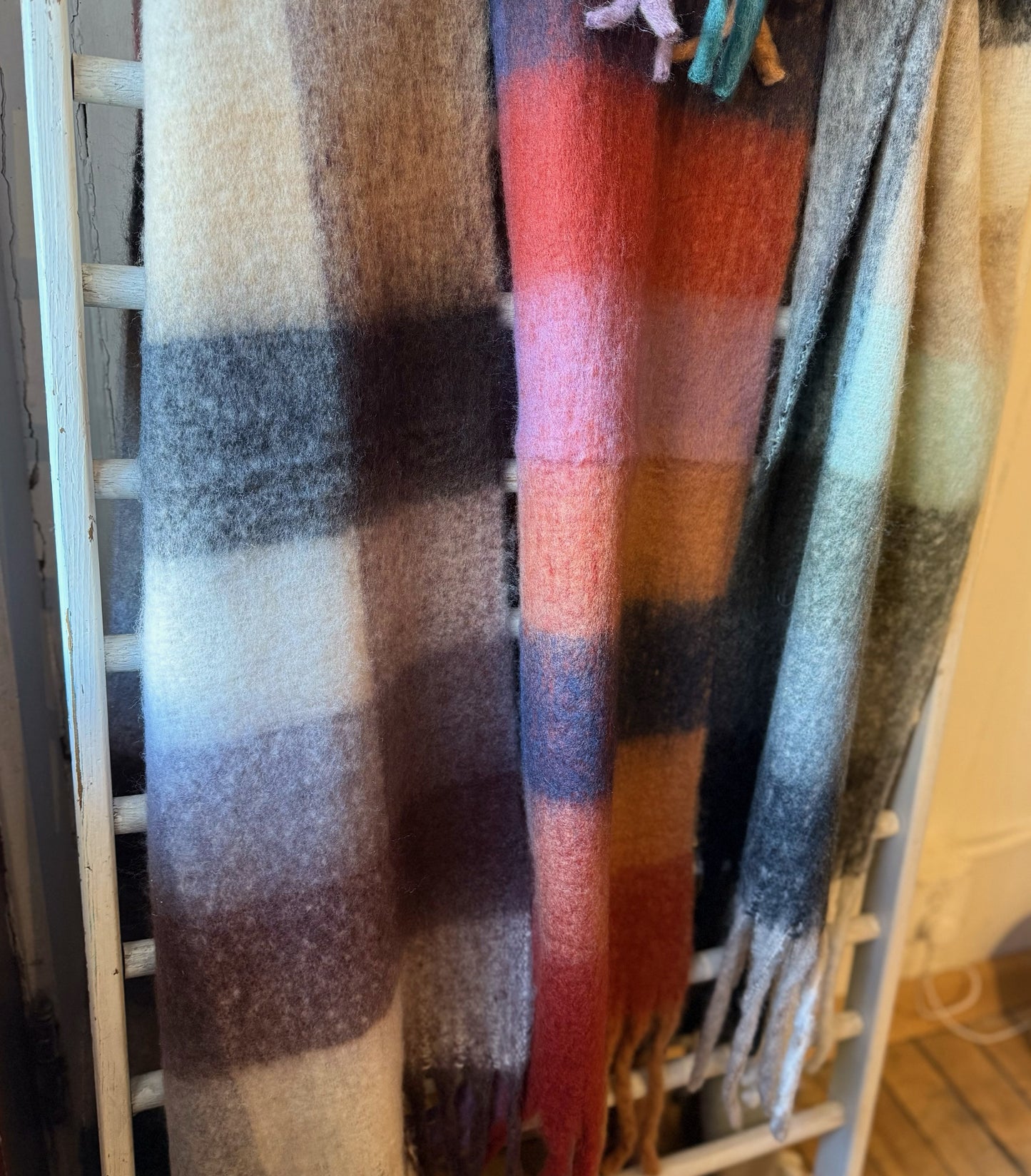 Boho Cozy Soft Plaid Fringe Scarf