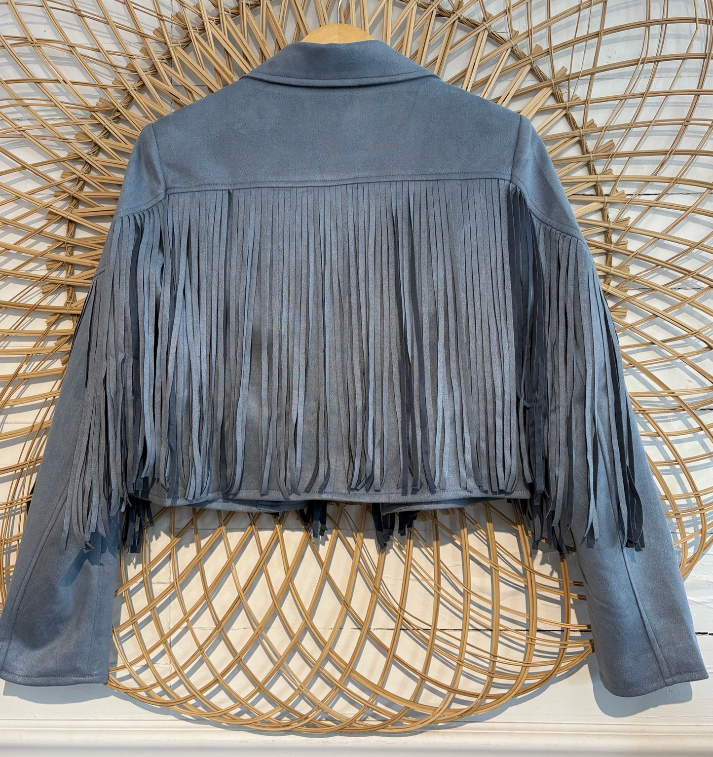 Boho Western Fringe Faux Suede Moto Jacket