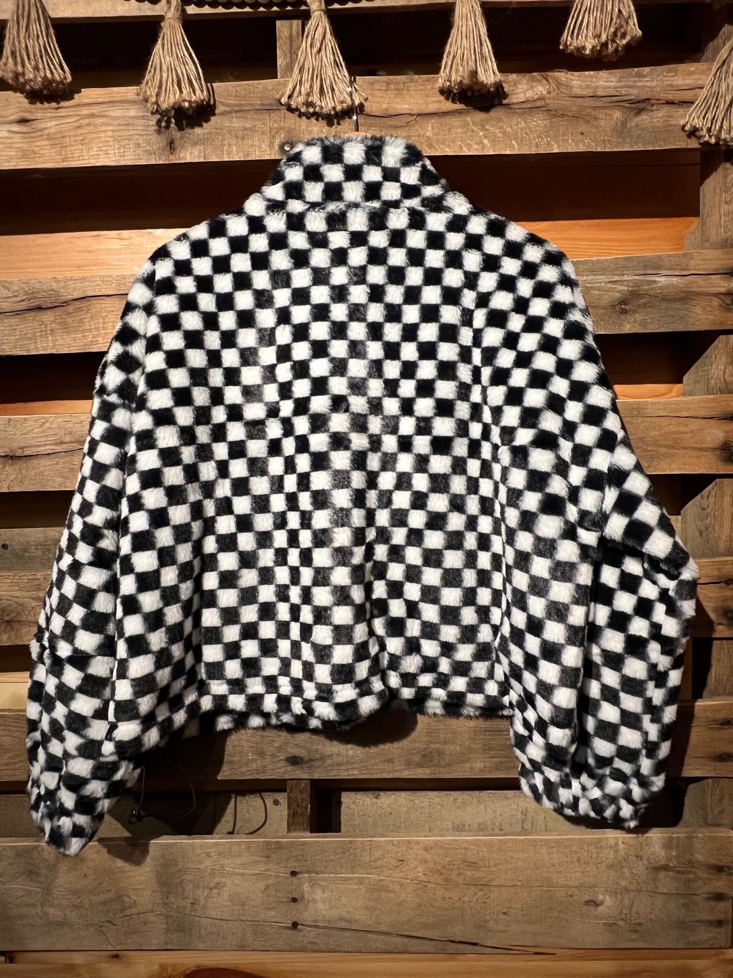 M Black Checkerboard Sherpa Zip up