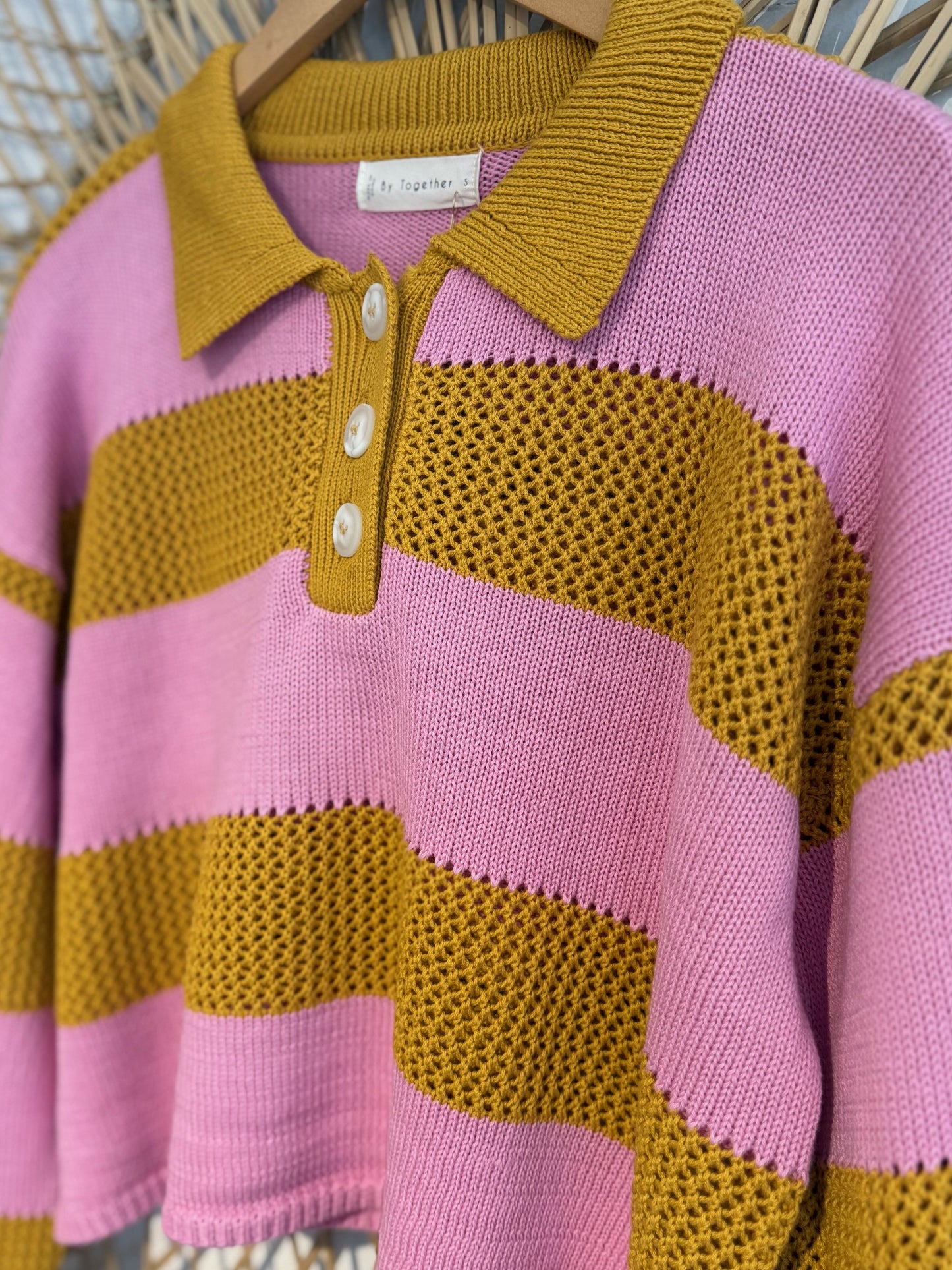 Boho Striped Collared Lightweight Knit Sweater