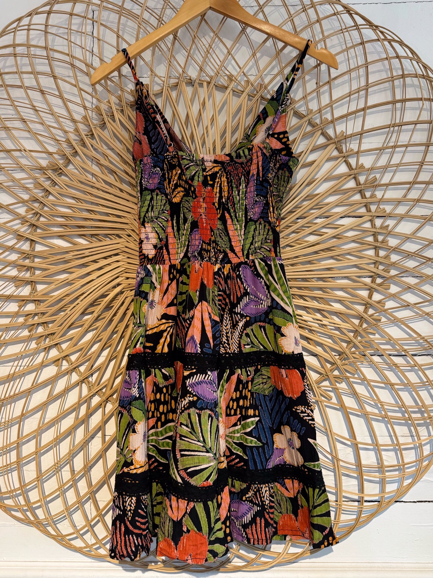 Boho Floral Twist Front Crochet Tiered Dress