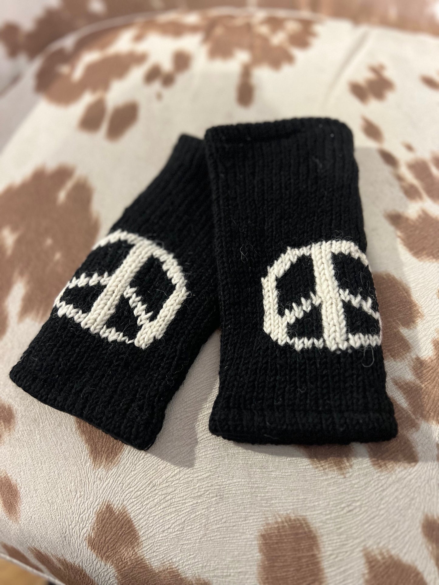 Knit Fleece Lined Peace Sign Fingerless Gloves