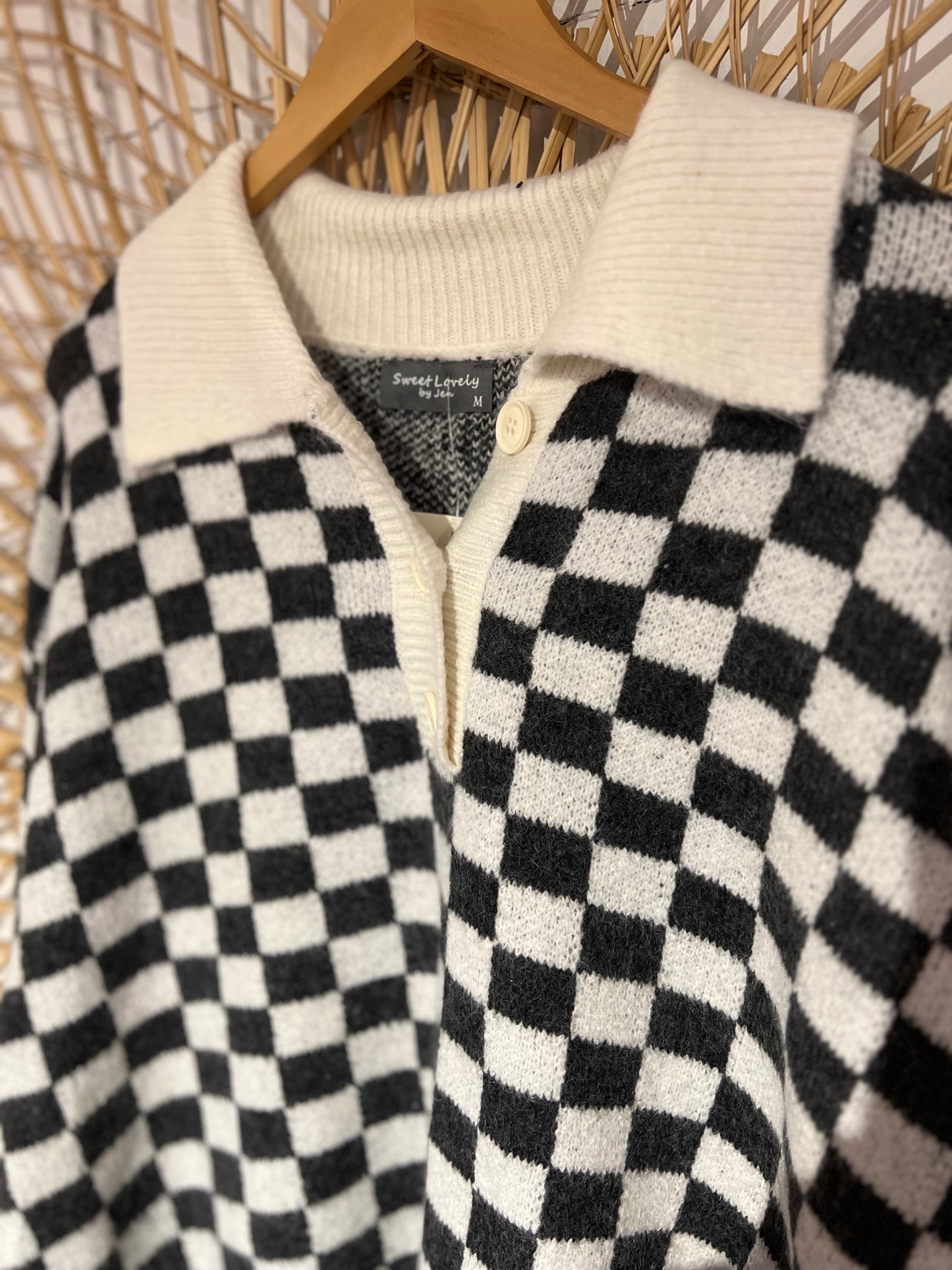 M Black Hipster Collared Soft Knit Sweater