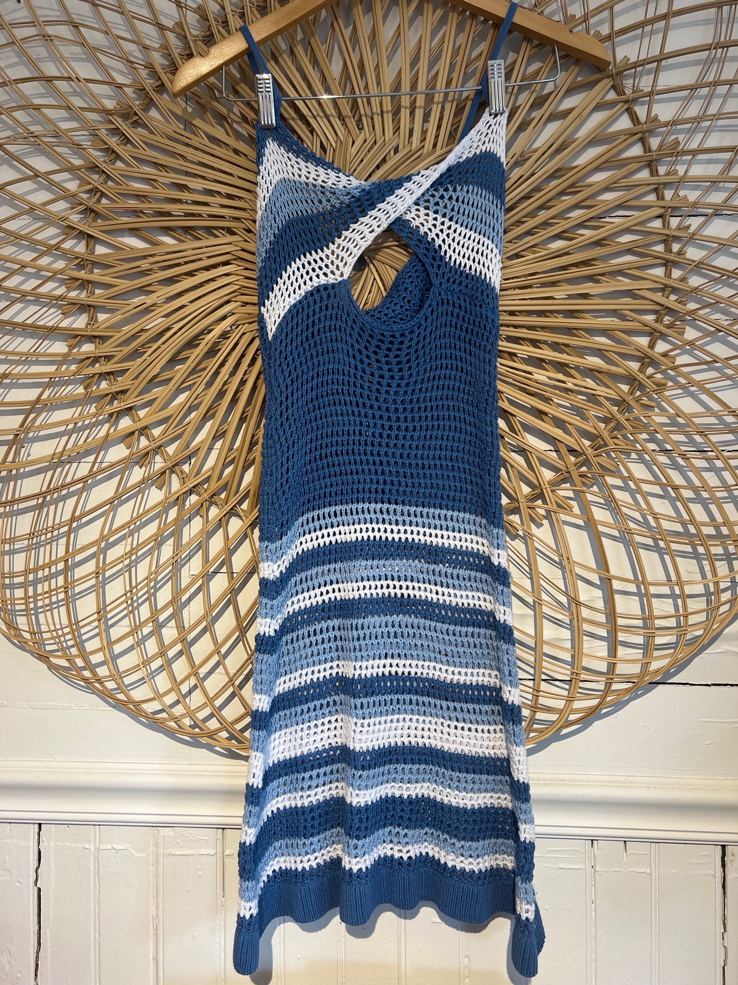 Blue/White Boho Crochet Coverup Dress