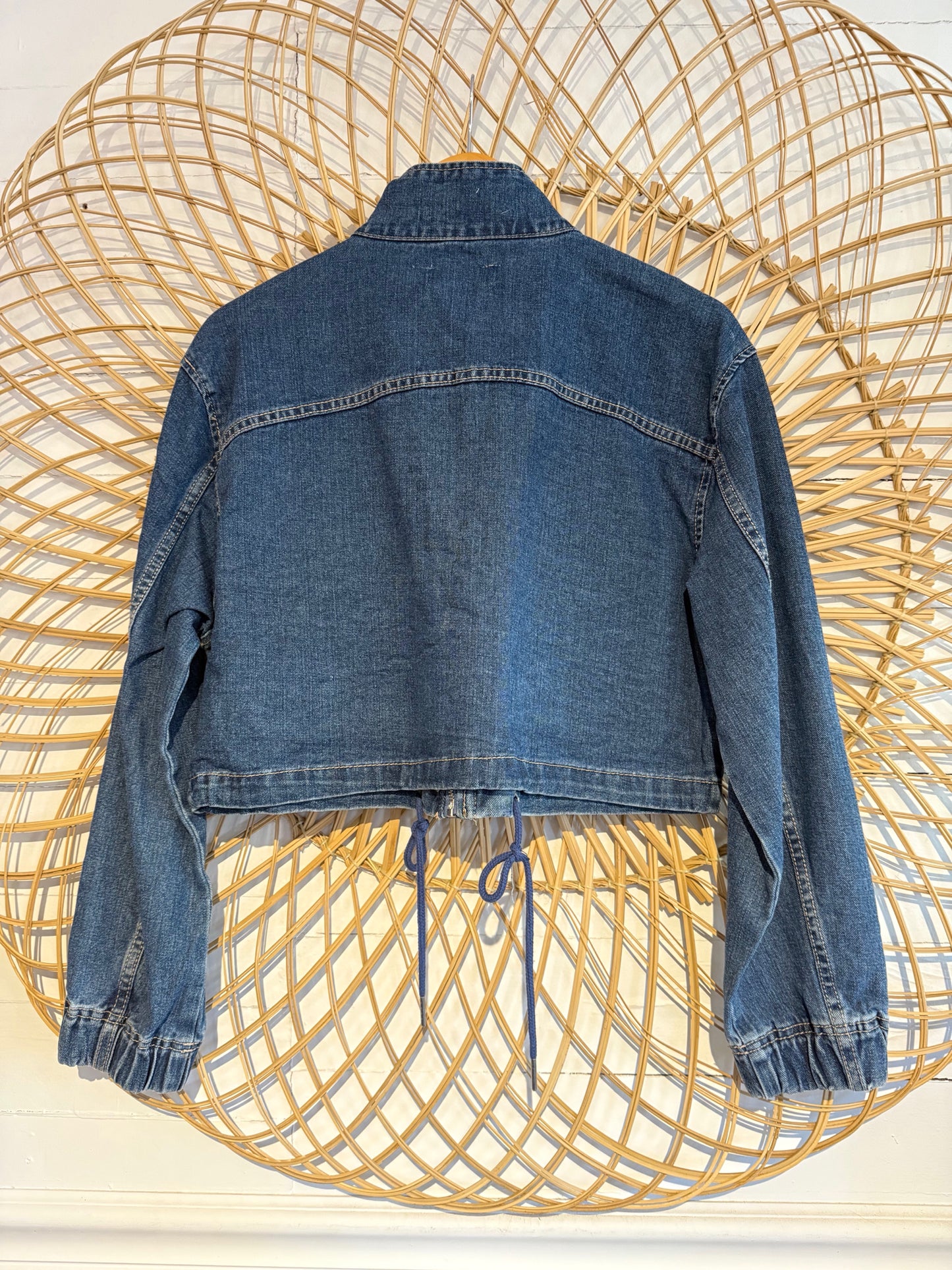 Cropped Drawstring Denim Jacket