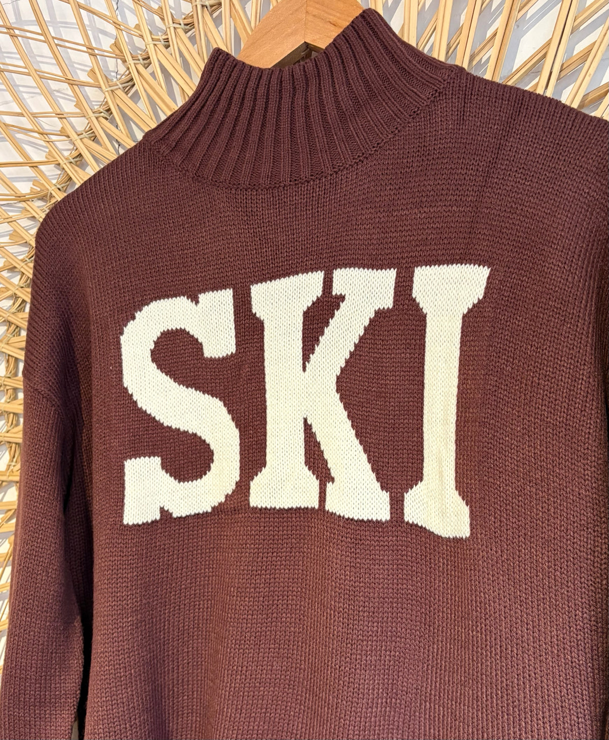 Hipster Cozy Knit Mock Neck "Ski" Sweater