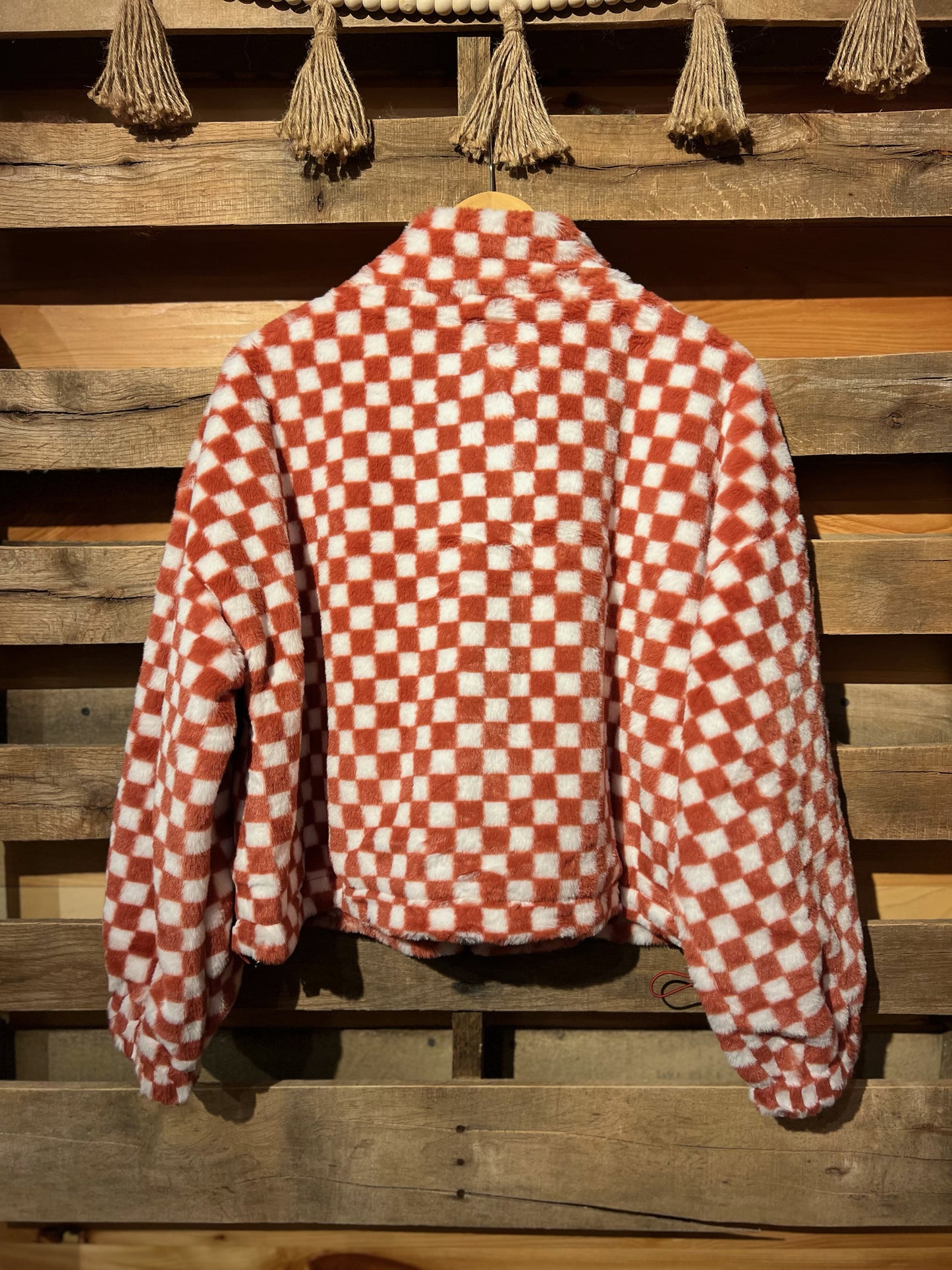 M Red Checkered Sherpa Zip Up