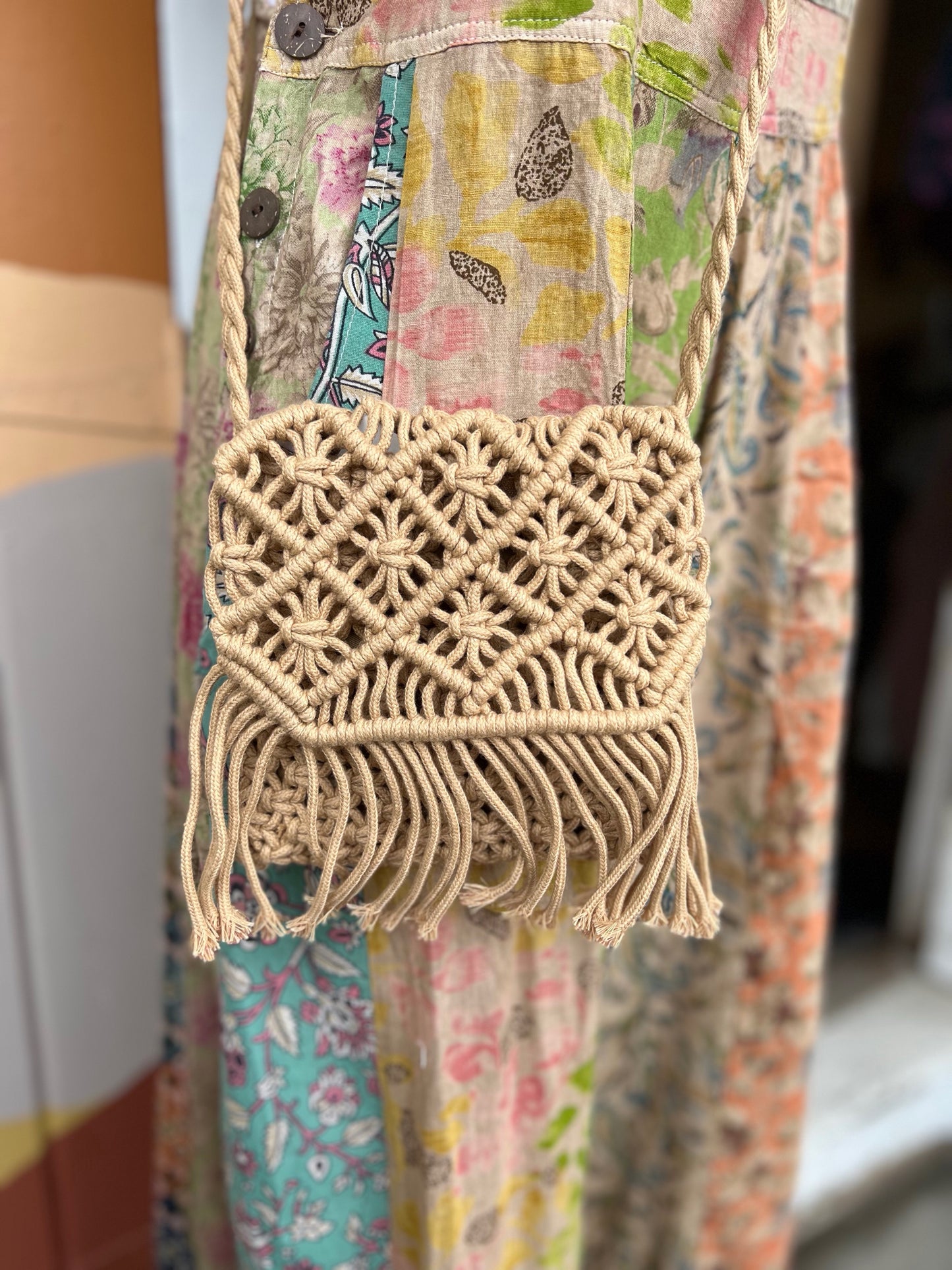 Boho Macrame Fringe Crossbody Purse