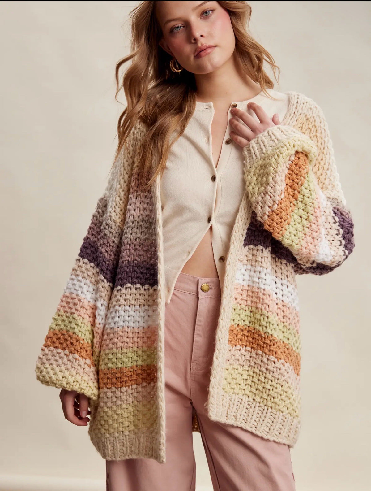 Striped Chunky Knit Cardigan