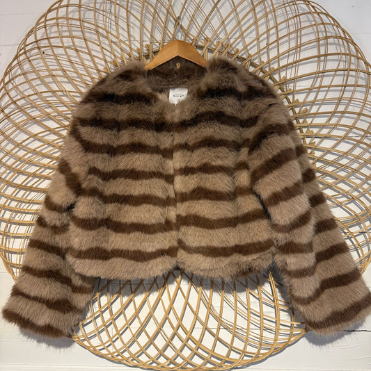 Boho Chic Striped Faux Fur Jacket