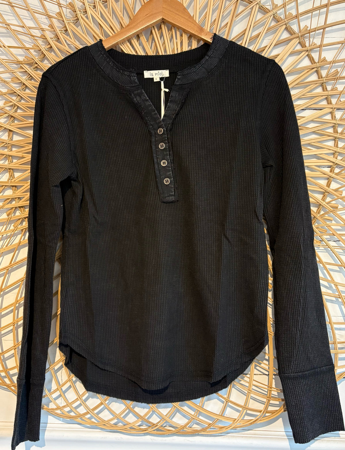 Boho Cozy Waffle Knit Button Front Long Sleeve