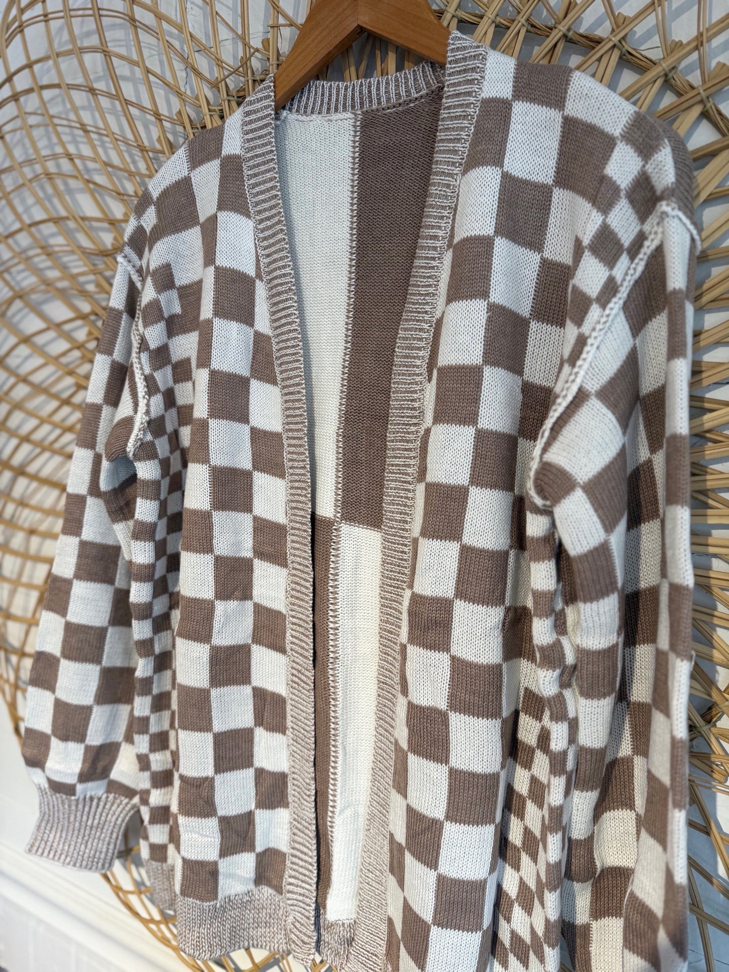 Beige Checkerboard Cardigan