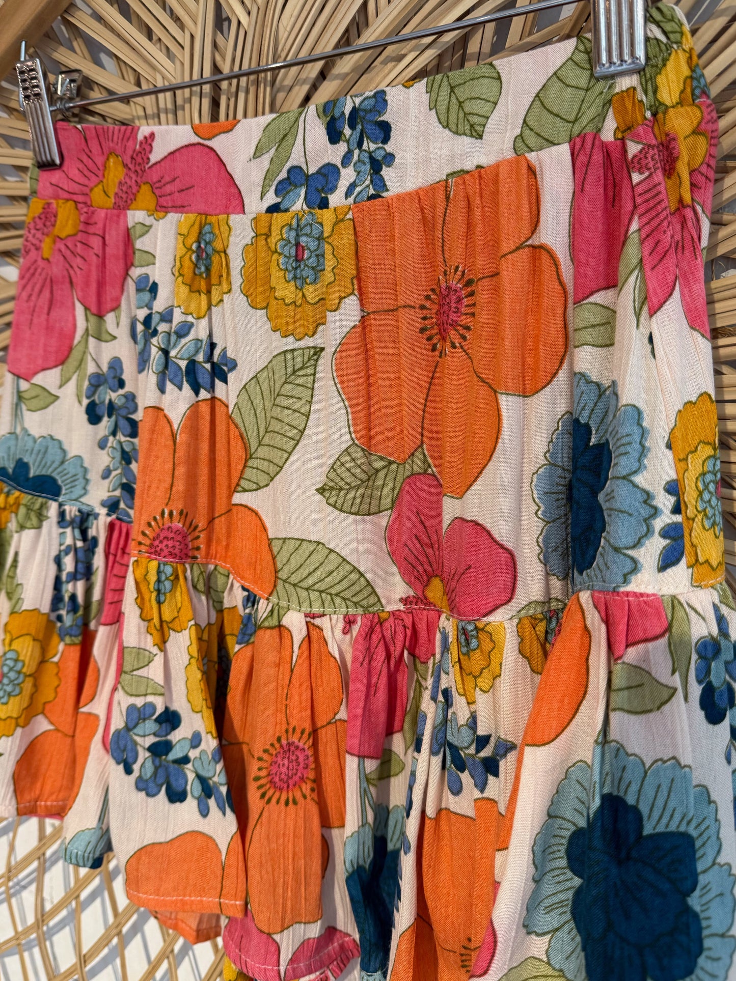 Boho Floral Ruffle Hem Skort