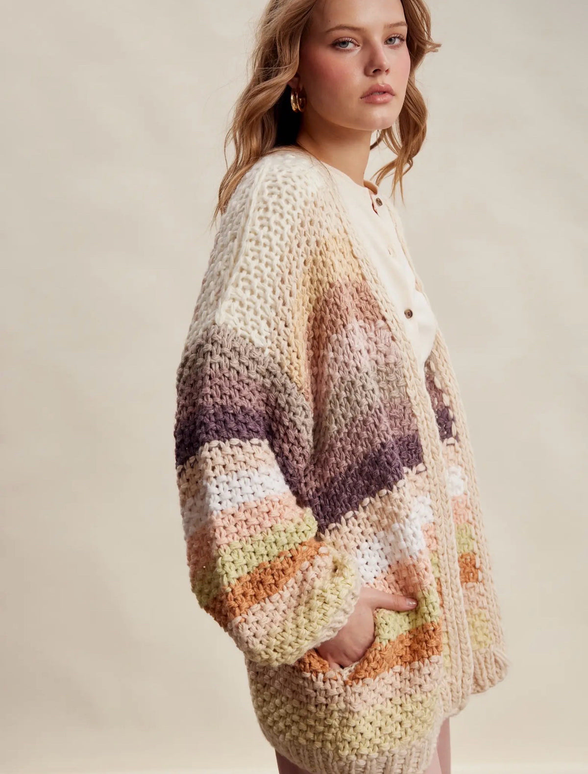 Striped Chunky Knit Cardigan