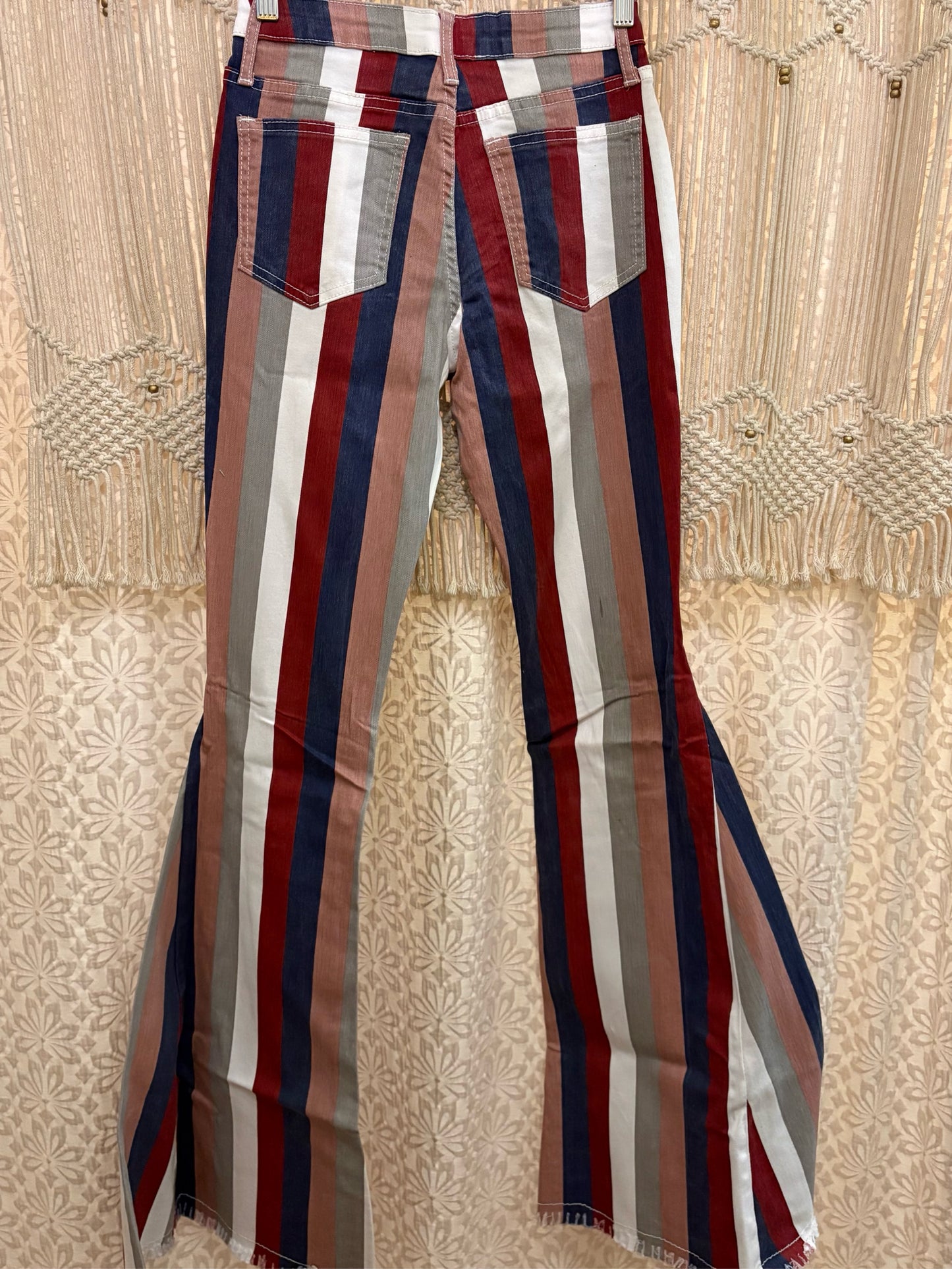 Boho Hippy Striped Denim Bell Bottoms