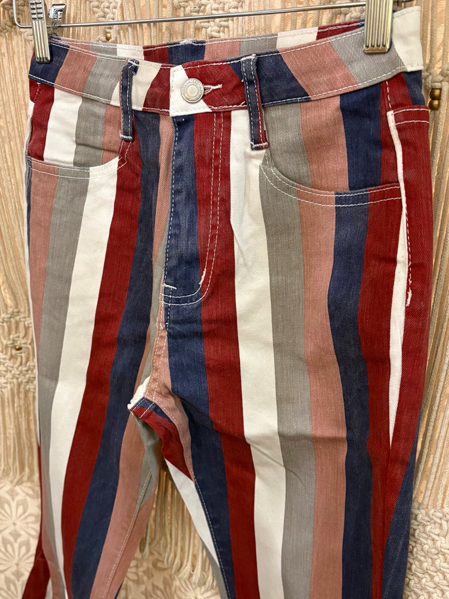 Boho Hippy Striped Denim Bell Bottoms