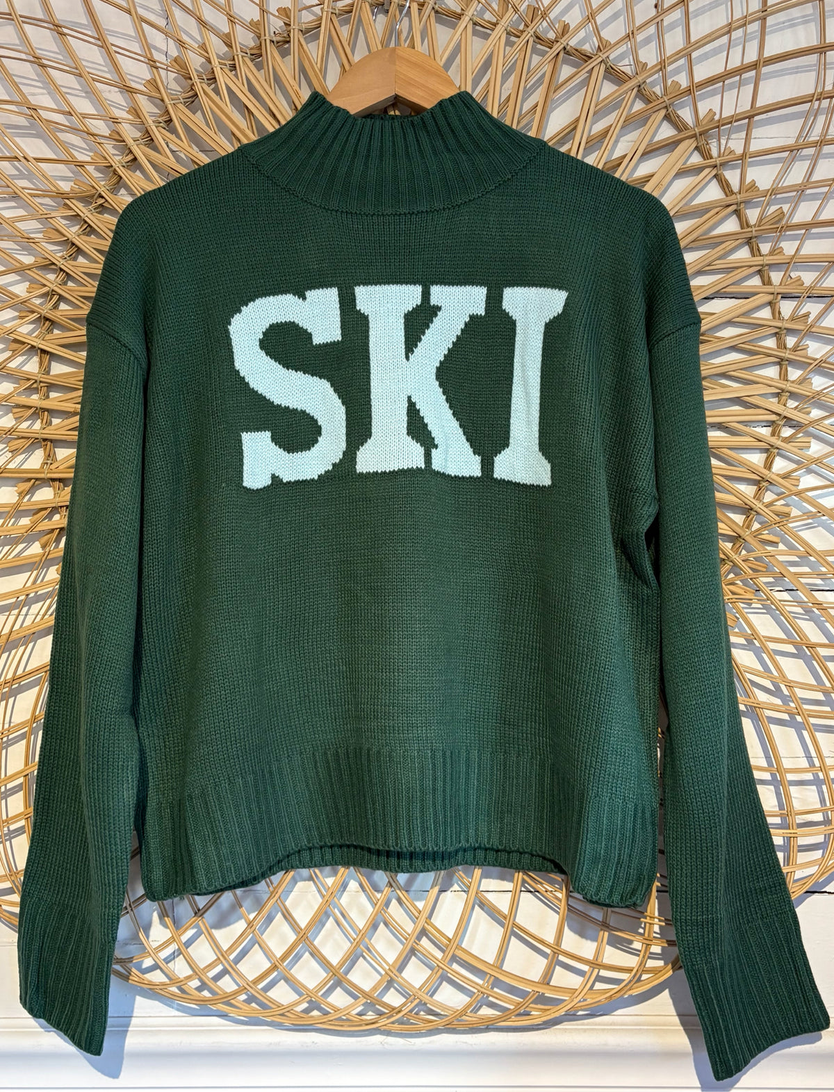 Hipster Cozy Knit Mock Neck "Ski" Sweater
