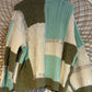 Boho Hippy Green Chunky Knit Patchwork Cardigan