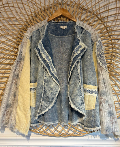 Boho Hippy Denim Patchwork Wide Sleeve Jacket
