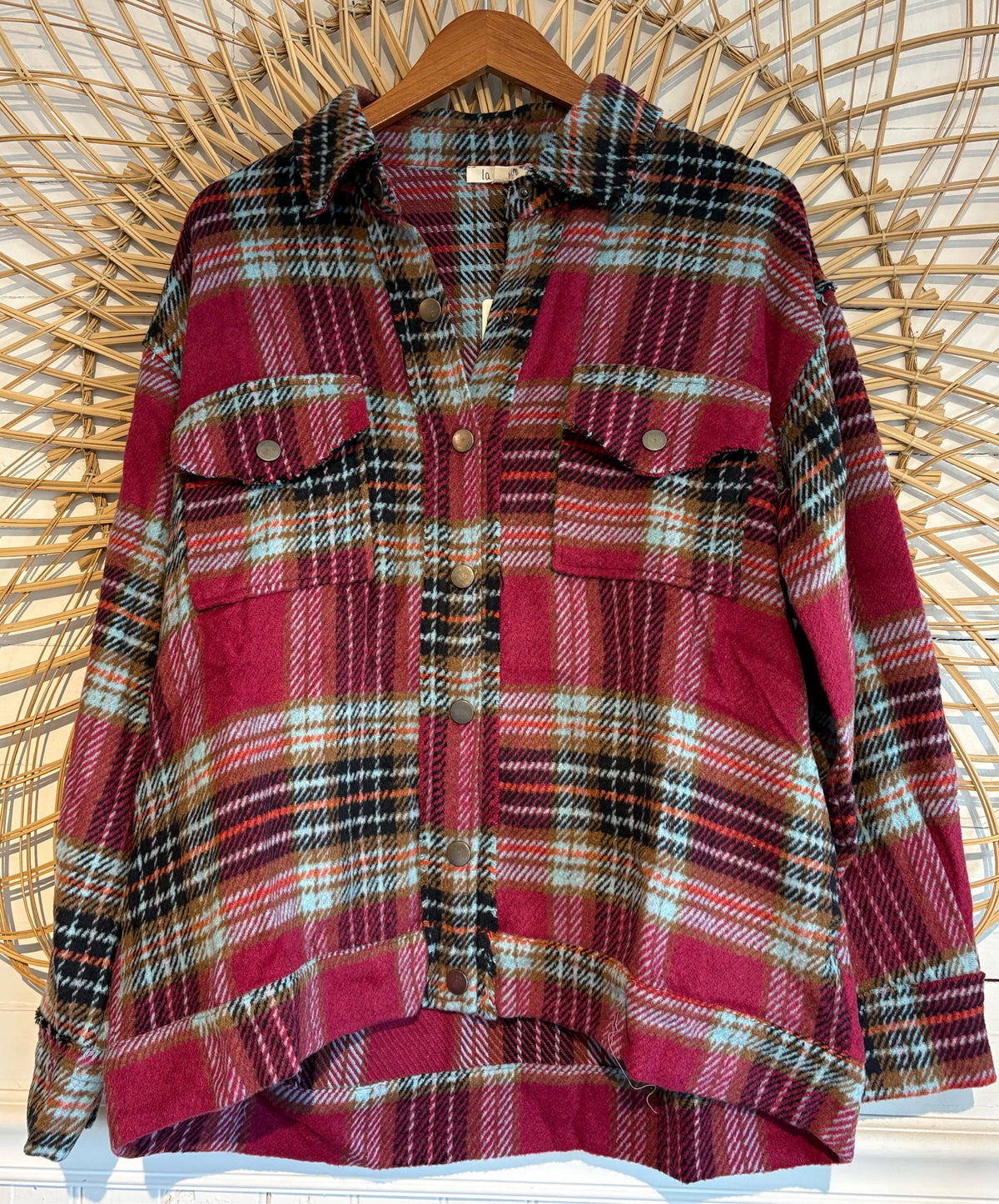 Boho Hippy Cozy Plaid Button Up Shacket