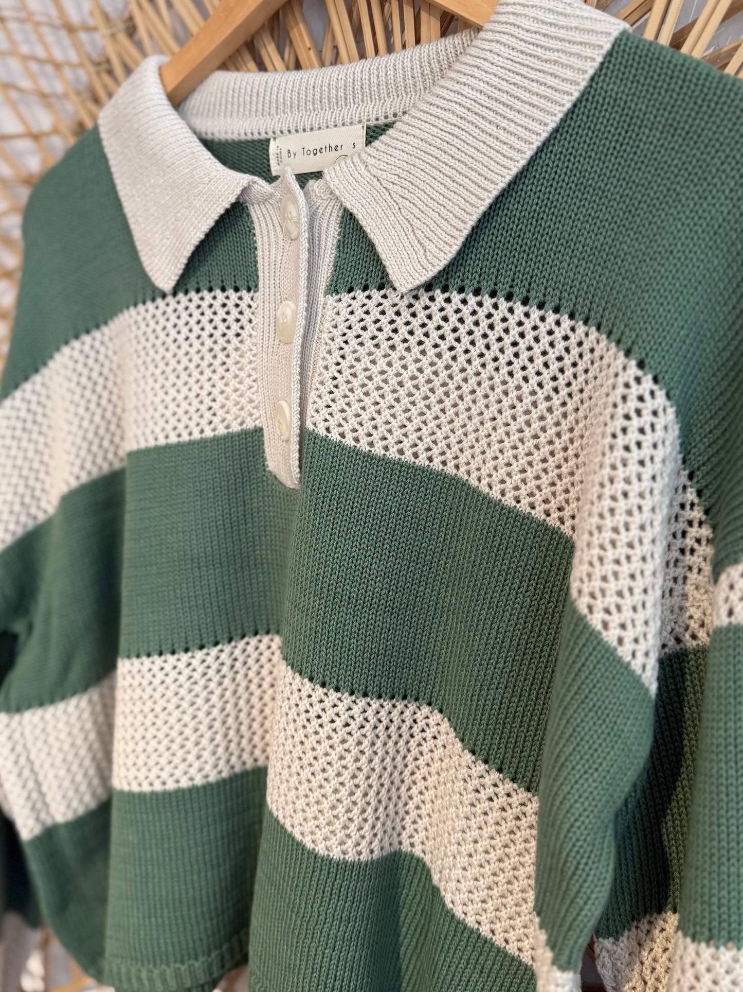 Boho Striped Collared Lightweight Knit Sweater