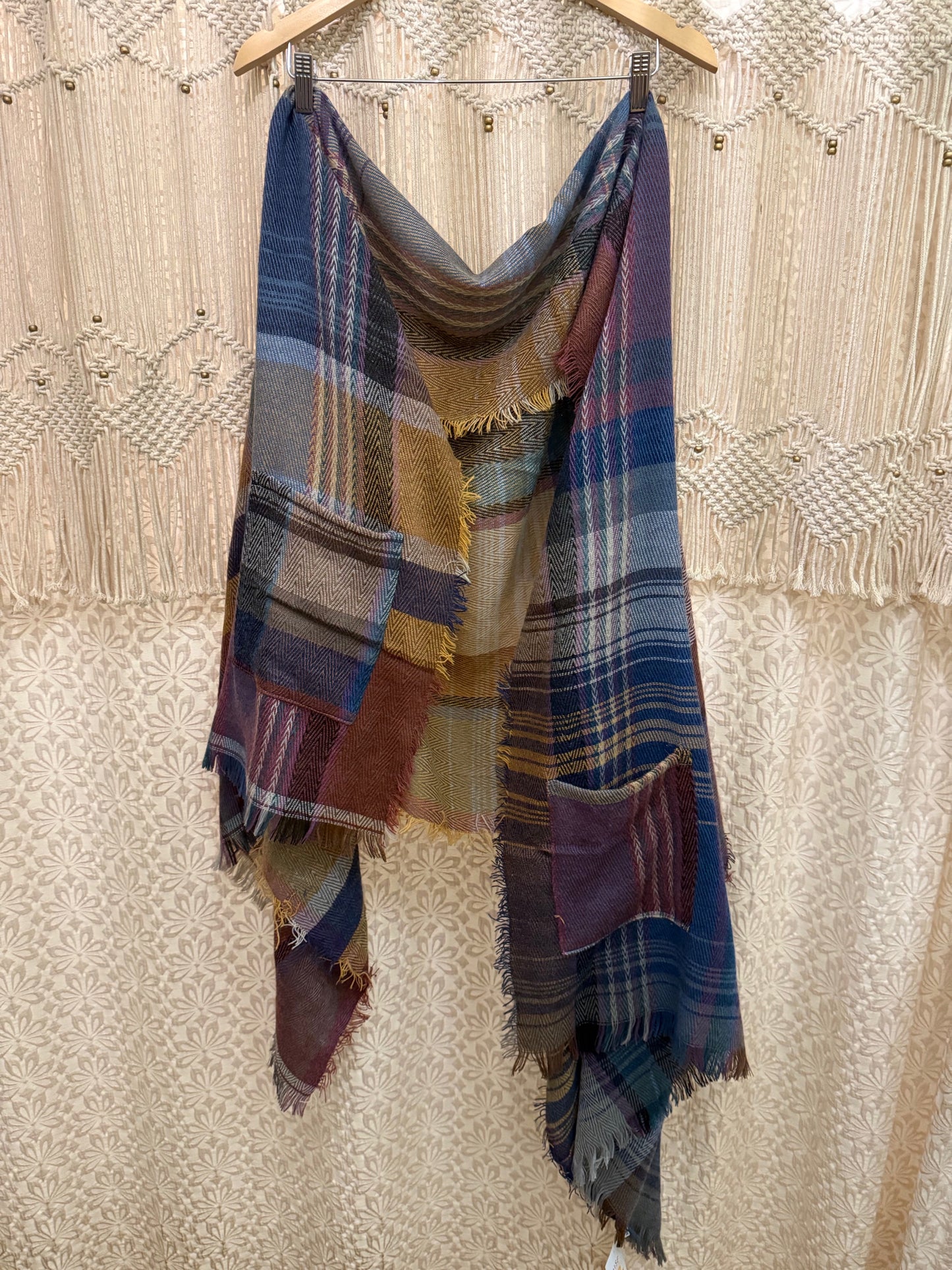 Boho Plaid Shawl With Pockets