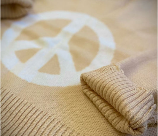 L Yellow Vintage Hippie Peace Sweater