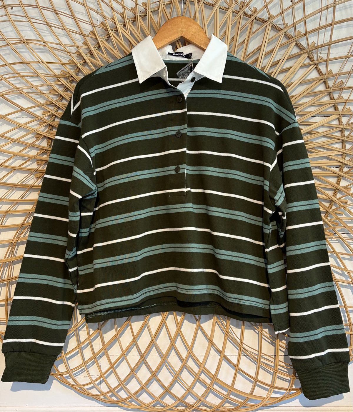 Hipster Striped Collared Long Sleeve Rugby Shirt