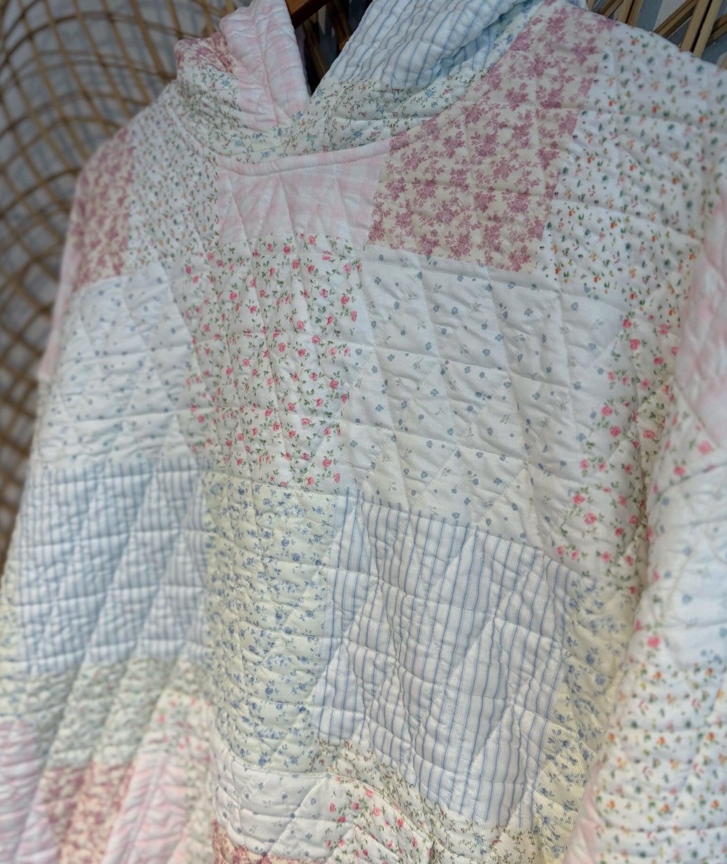 Hipster Quilted Floral Patchwork Cozy Hoodie