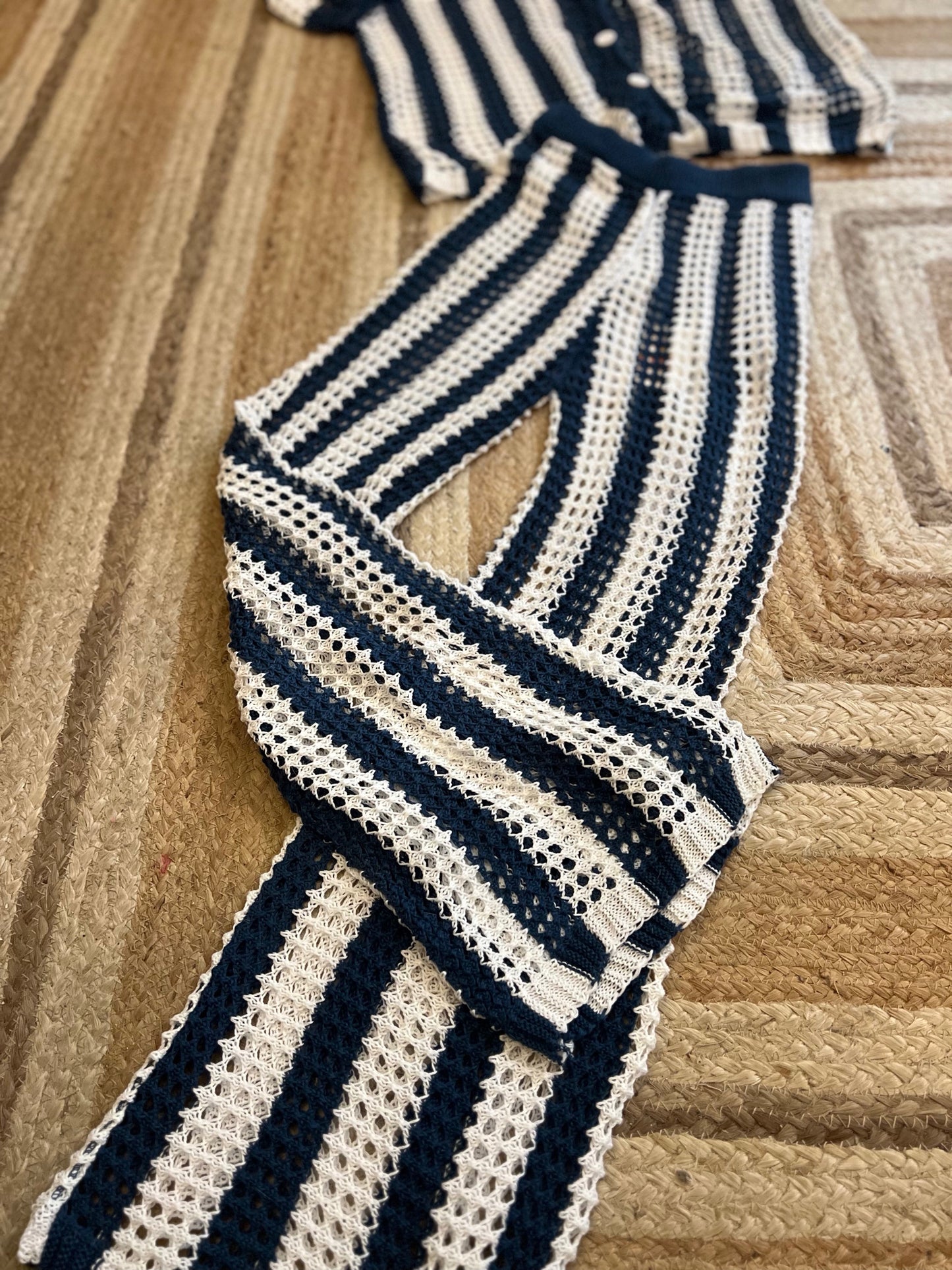 S Navy/White Stripe Crochet Pants