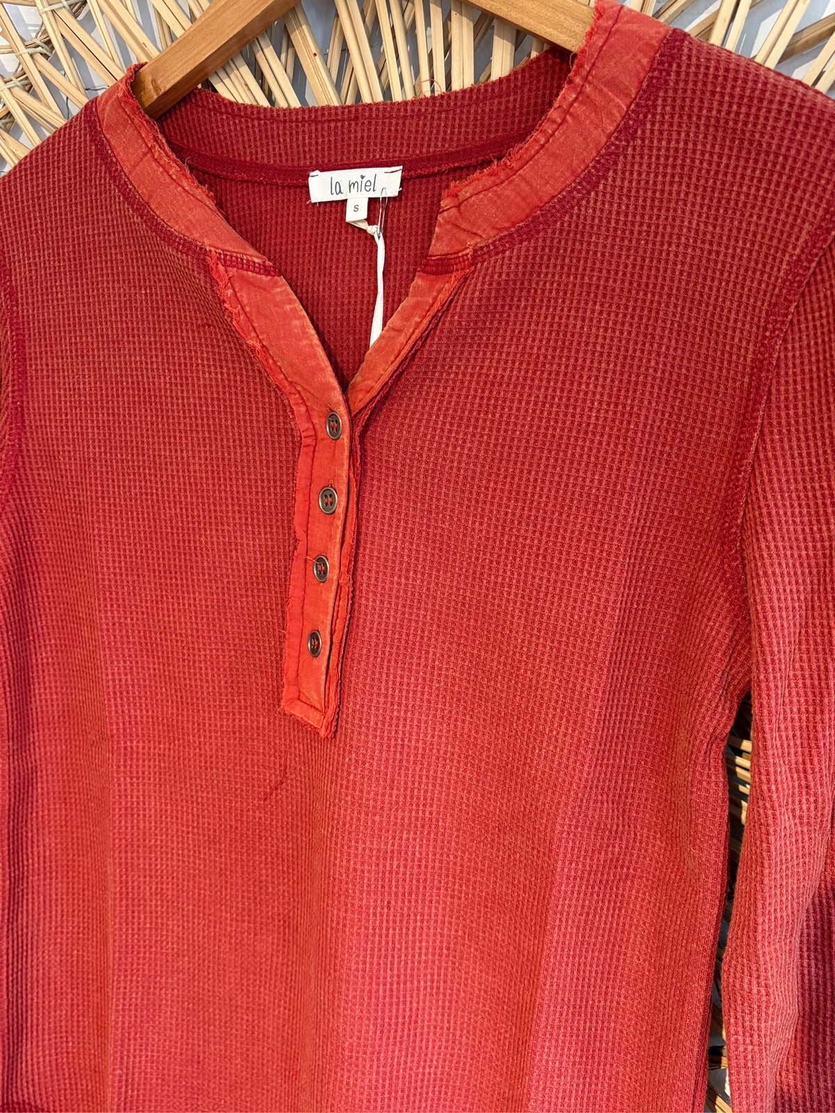 Boho Cozy Waffle Knit Button Front Long Sleeve