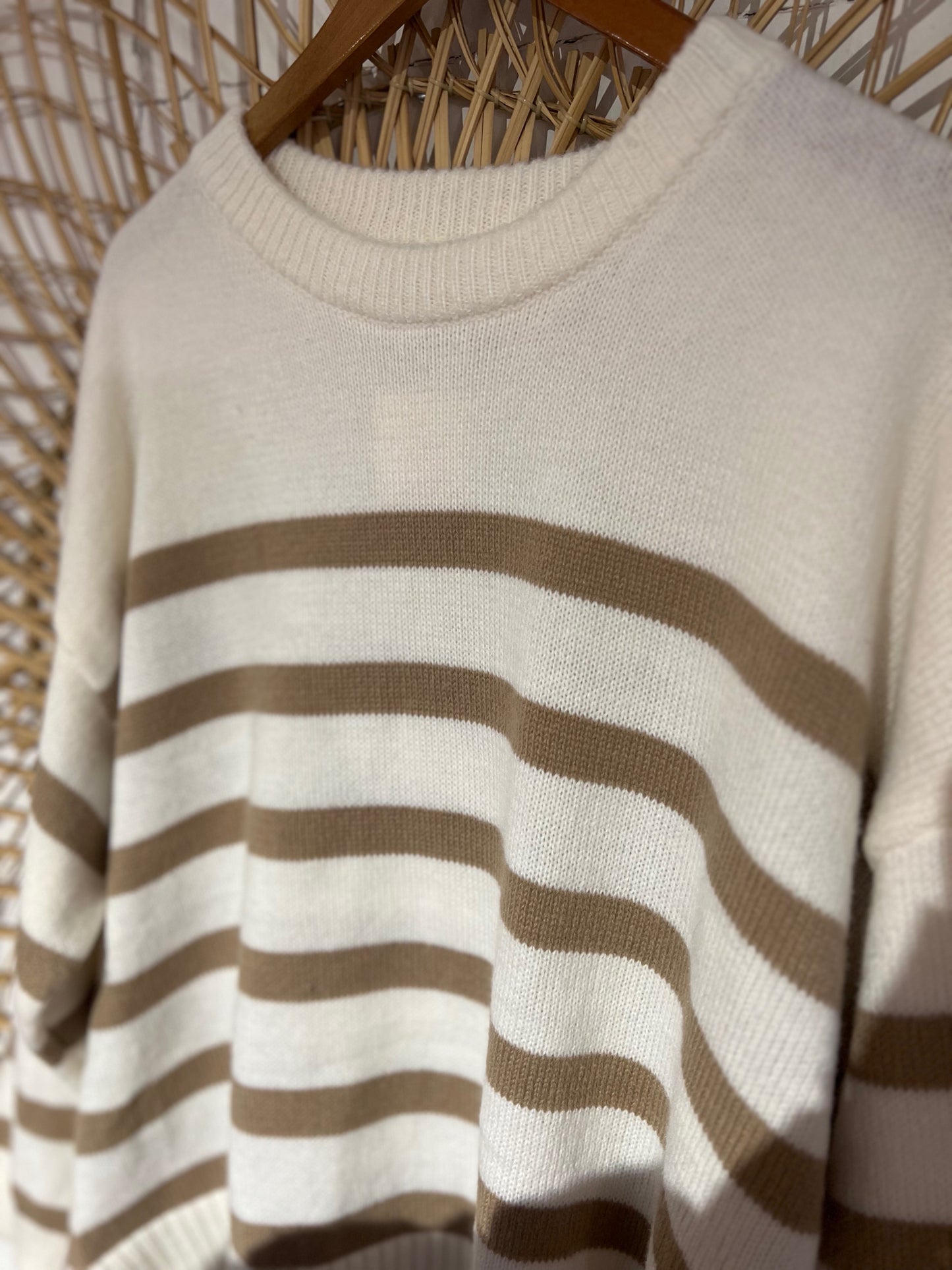 M/L Beige Striped Soft Knit Sweater