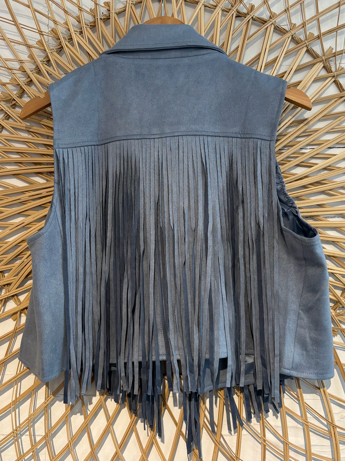 Boho Western Collared Fringe Suede Vest