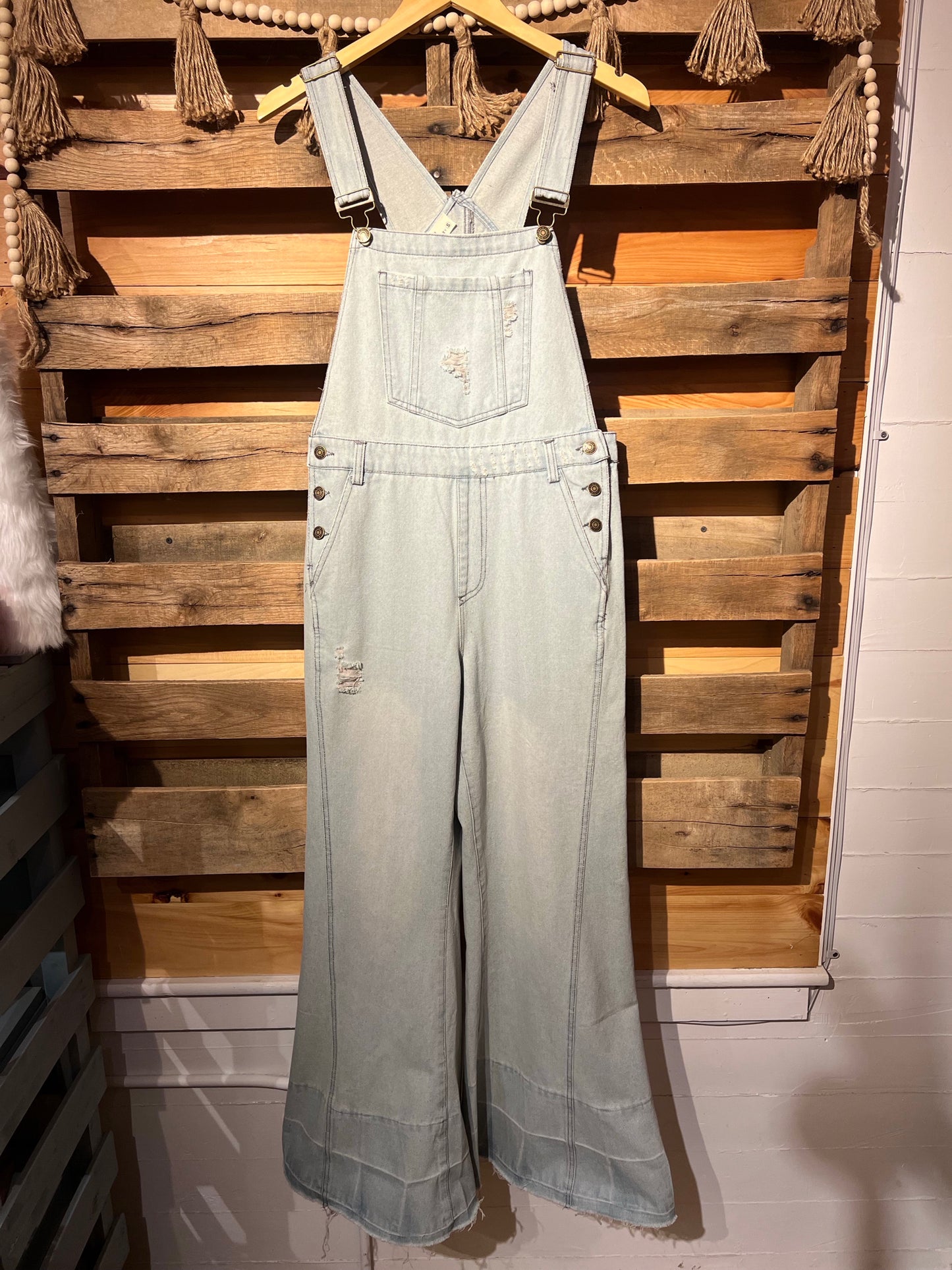 S Boho Wide Leg Denim Overalls