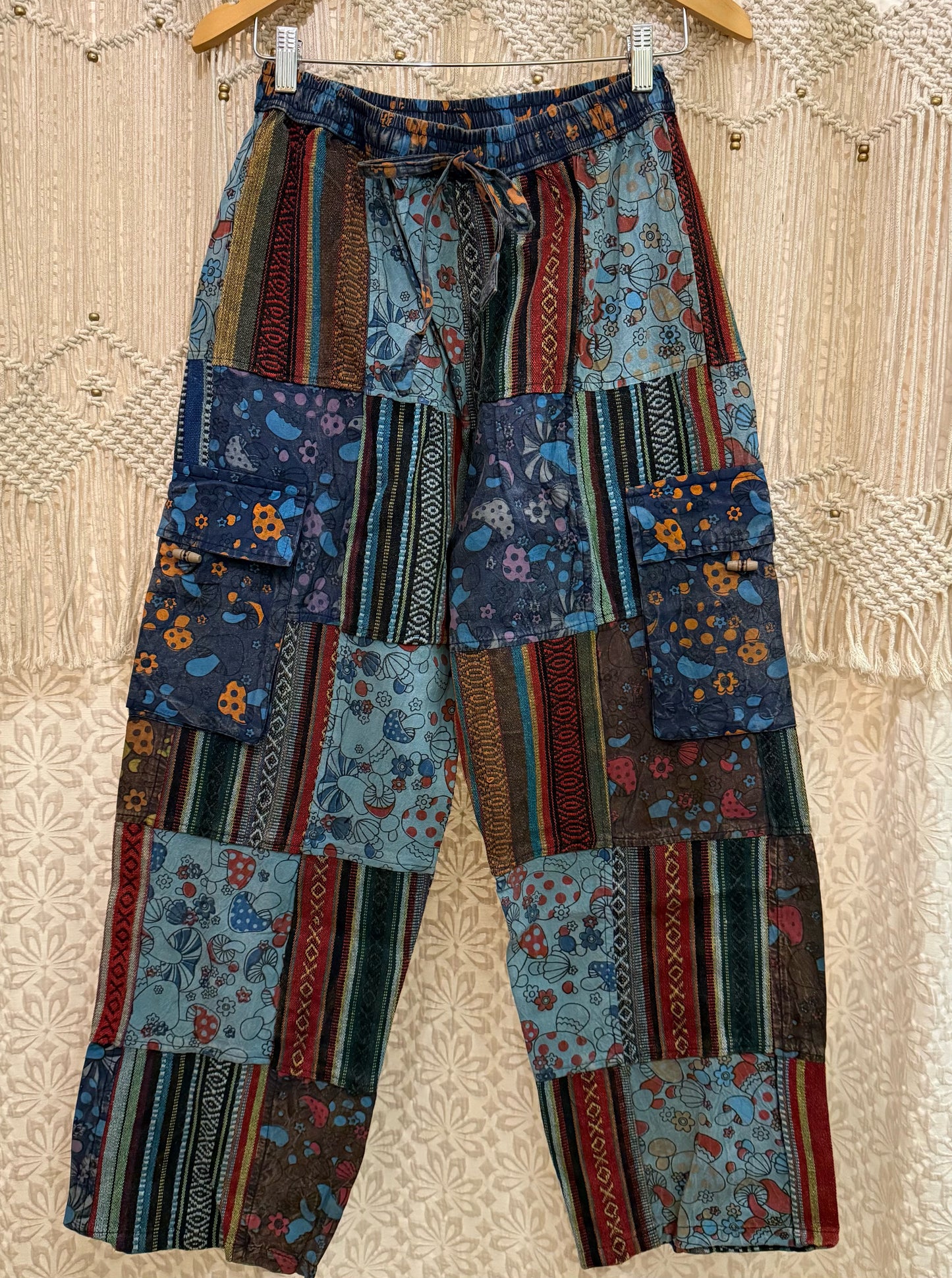 Boho Hippy Patchwork Mushroom Wide Leg Pants