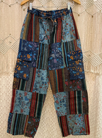 Boho Hippy Patchwork Mushroom Wide Leg Pants