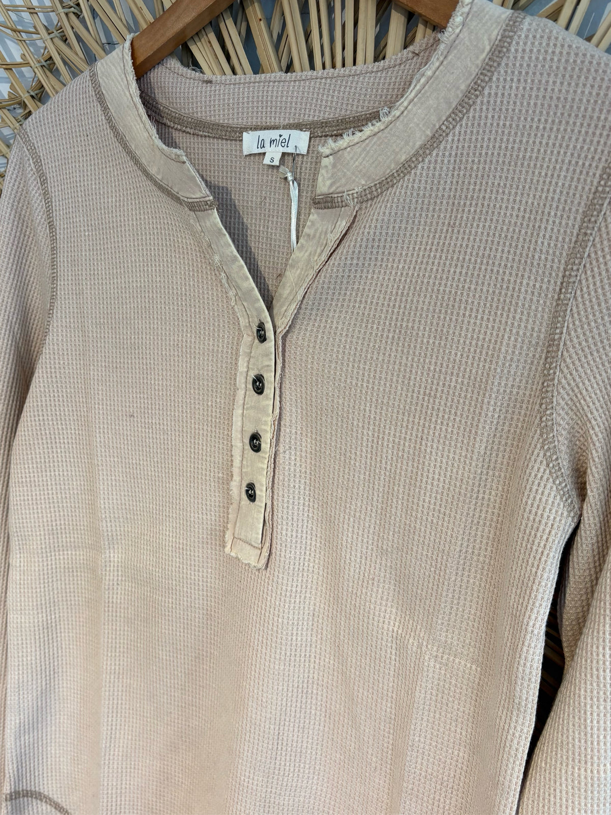 Boho Cozy Waffle Knit Button Front Long Sleeve