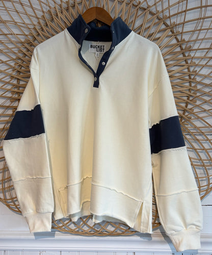 Boho Hipster Cozy Colorblock Snap Pullover