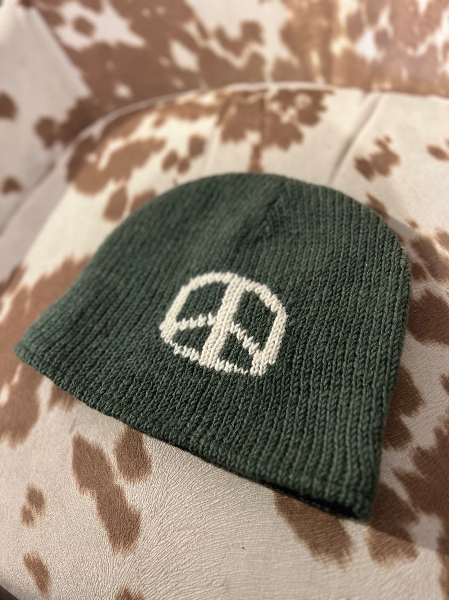 Green Knit Fleece Lined Peace Sign Beanie