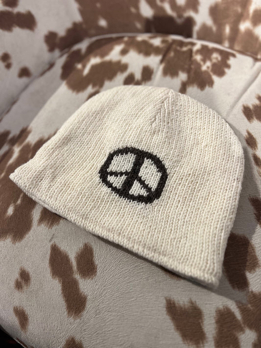 Knit Fleece Lined Peace Sign Beanie