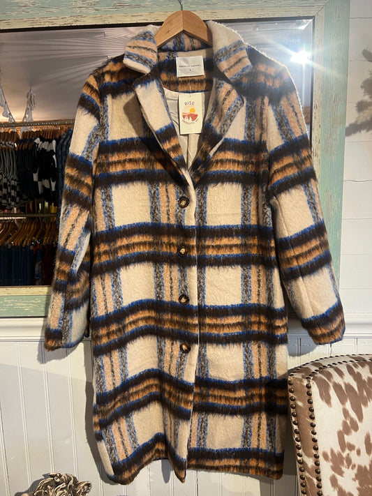 S Ivory Plaid 3/4 Length Shacket