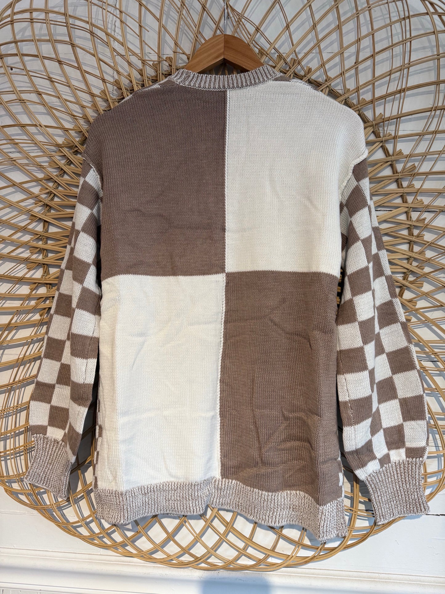 Beige Checkerboard Cardigan