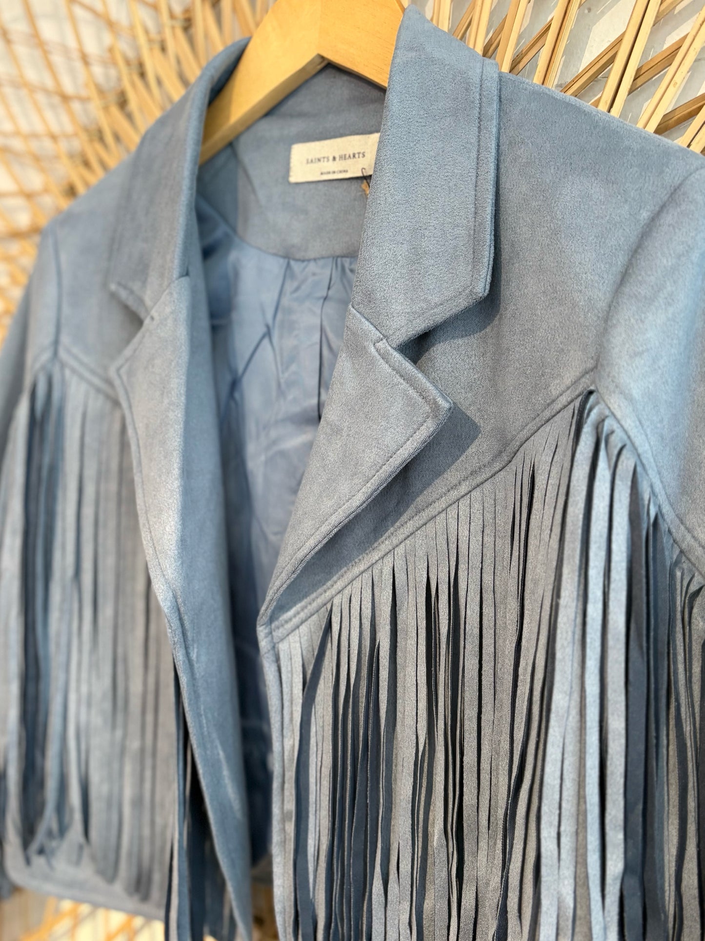 Boho Western Fringe Faux Suede Moto Jacket