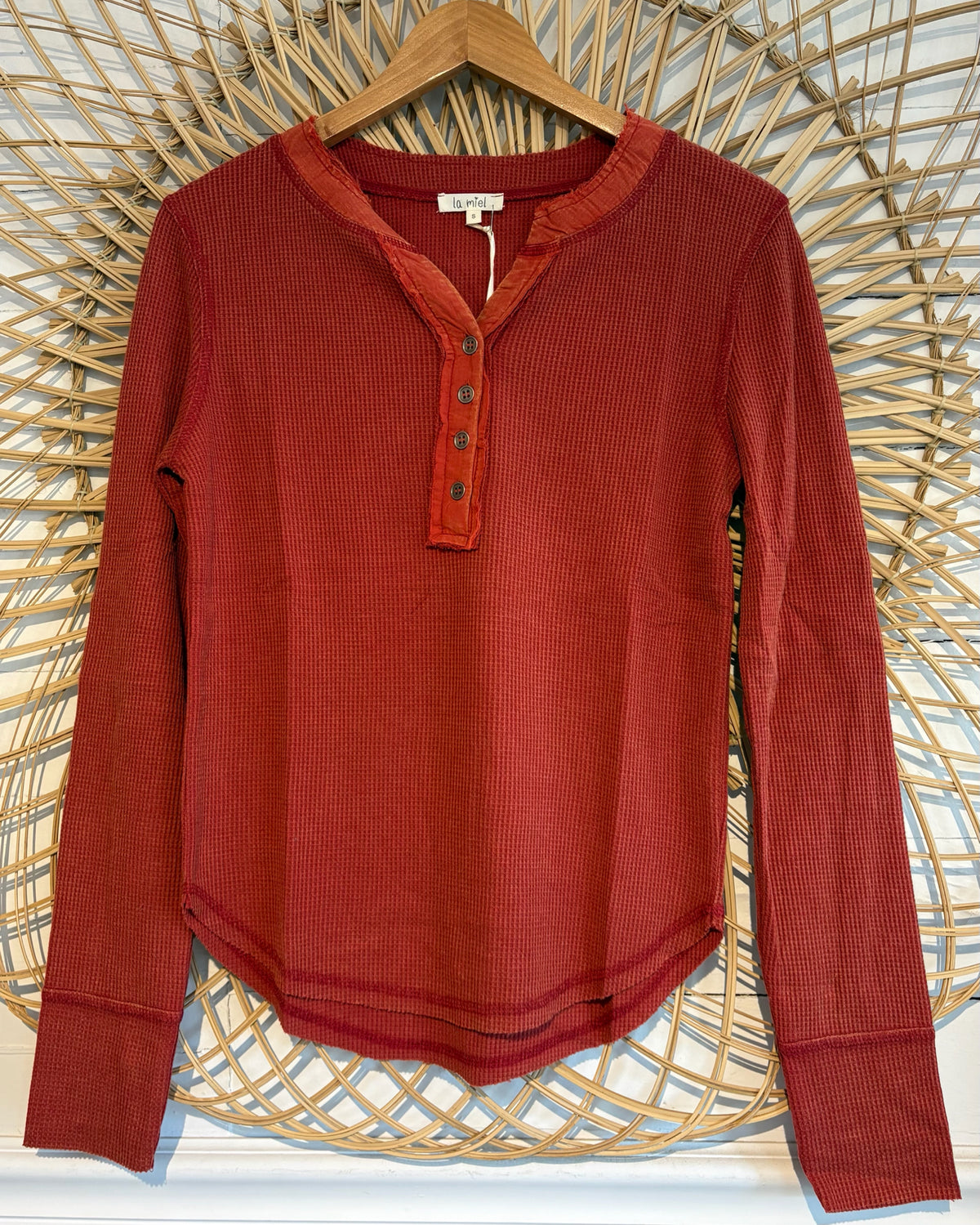 Boho Cozy Waffle Knit Button Front Long Sleeve
