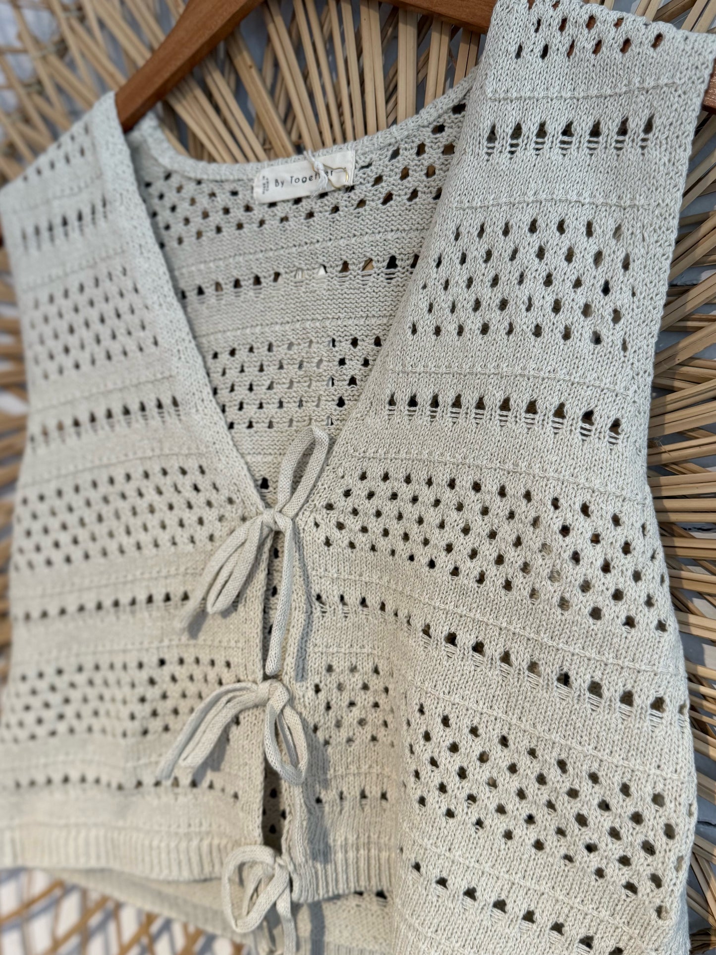 Boho Crochet Tie Front Sweater Vest